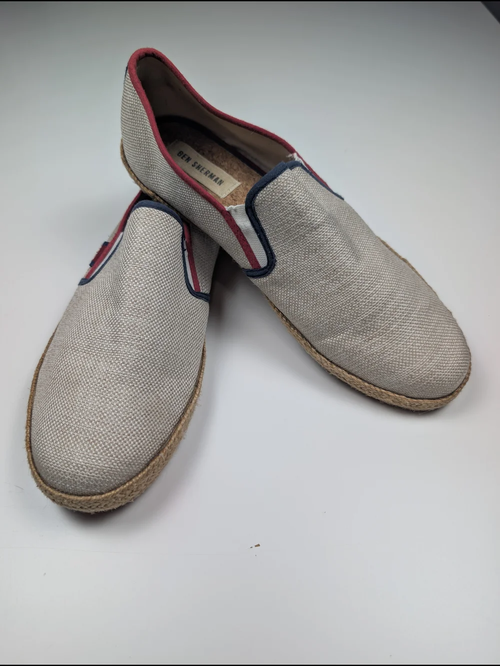Ben Sherman Mens Espadrille Canvas Slip On Shoes Beige Red Blue Size 9.5